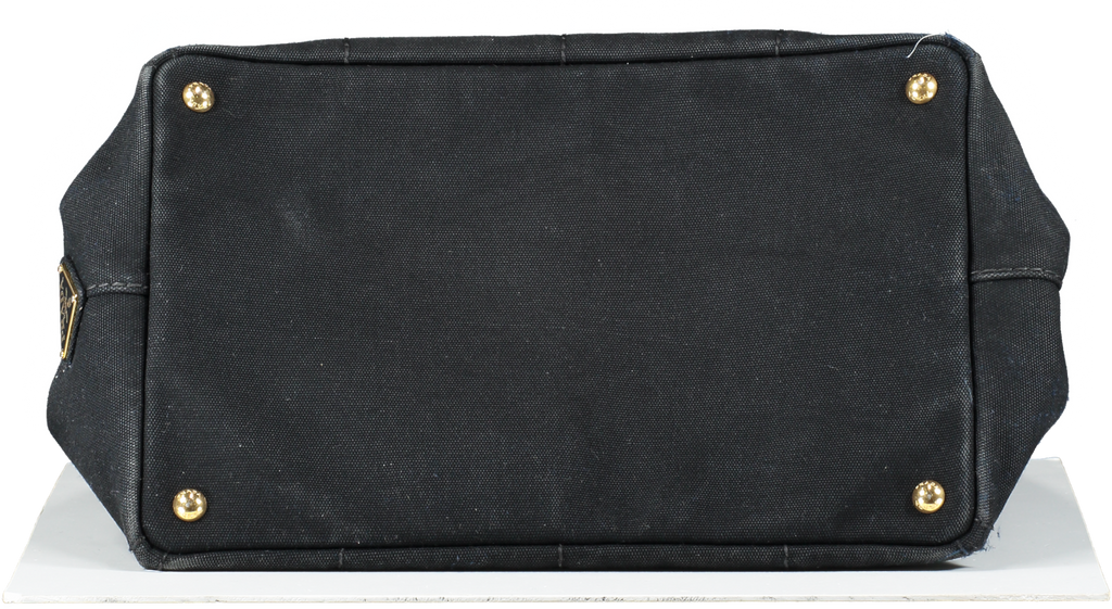 PRADA Black Canapa Canvas Small Tote Bag With Crossbody Strap