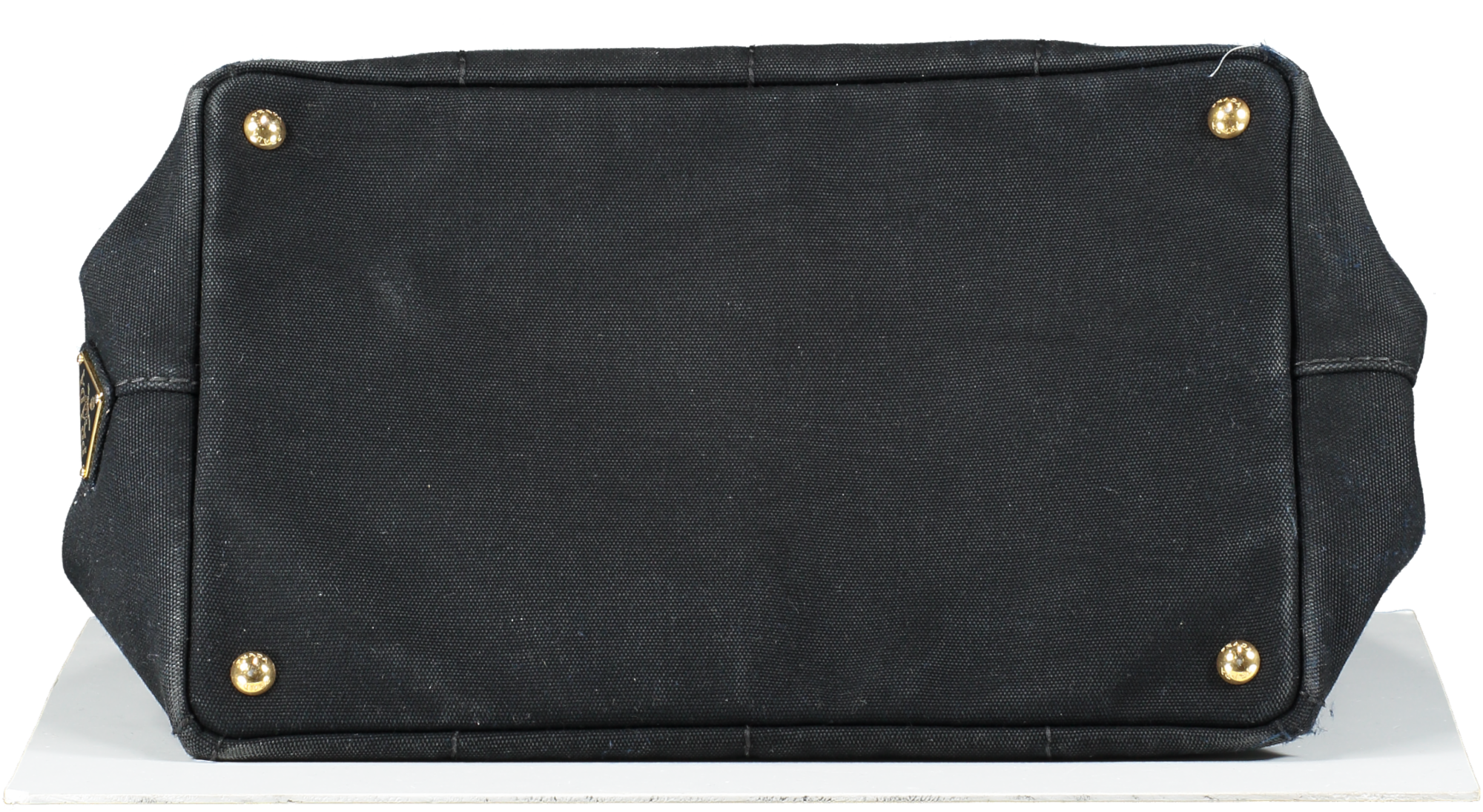PRADA Black Canapa Canvas Small Tote Bag With Crossbody Strap