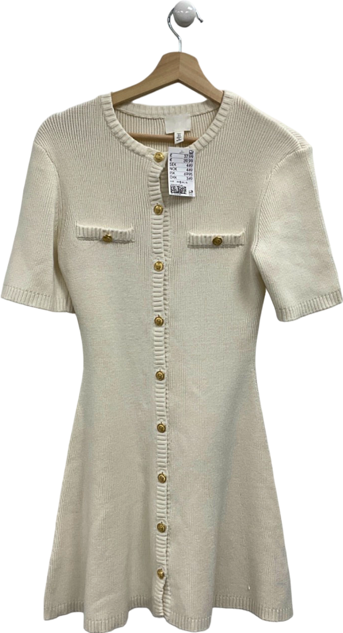 H&M White Ribbed Knit Dress UK S