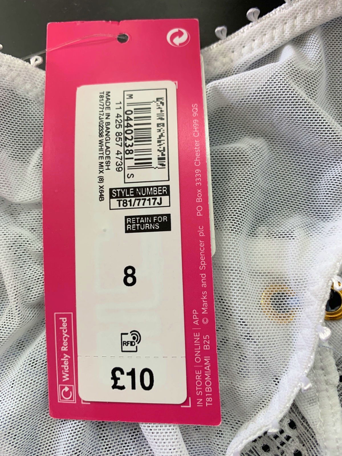 M&S White Blue Boutique Miami Lace Thong UK 8