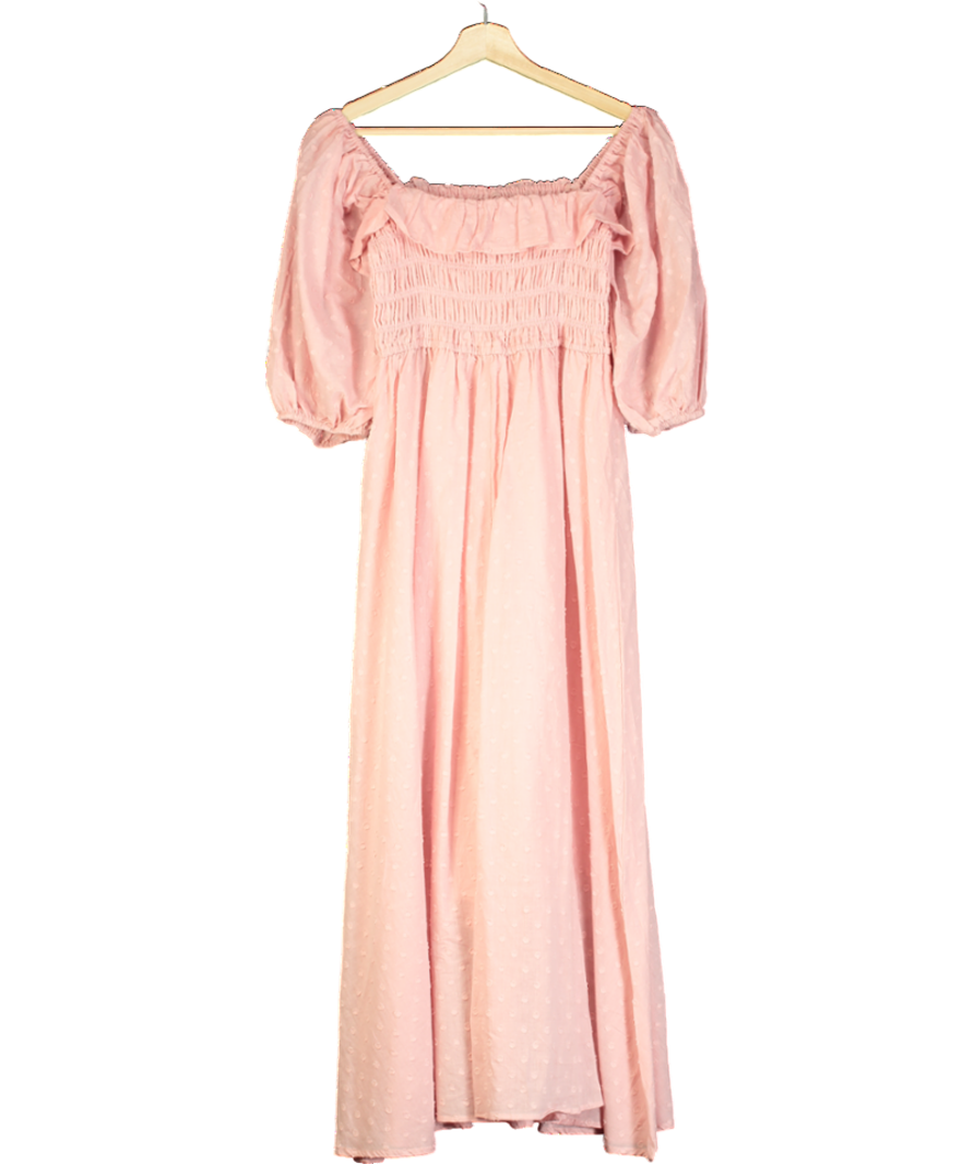 R.Vivimos Pink Square Neck Puff Sleeve High Waist Midi Dress UK M