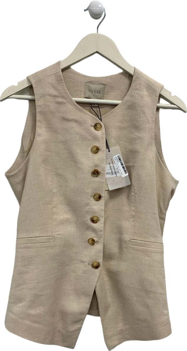 VIVERE Beige Sleeveless Button-Up Vest UK 8