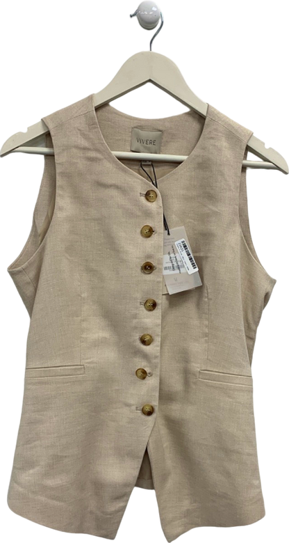 VIVERE Beige Sleeveless Button-Up Vest UK 8