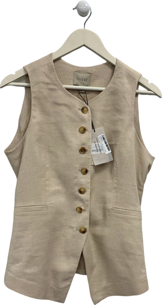 VIVERE Beige Sleeveless Button-Up Vest UK 8