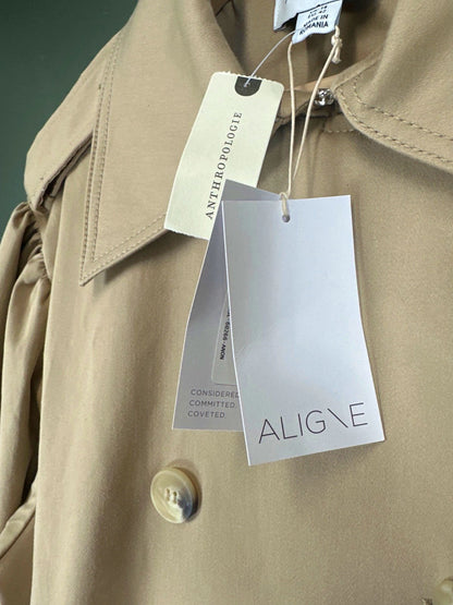Aligne Beige Double-Breasted Trench Coat Size UK 12