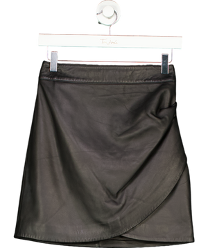 Novo Black Leather Split Hem Mini Skirt UK 6