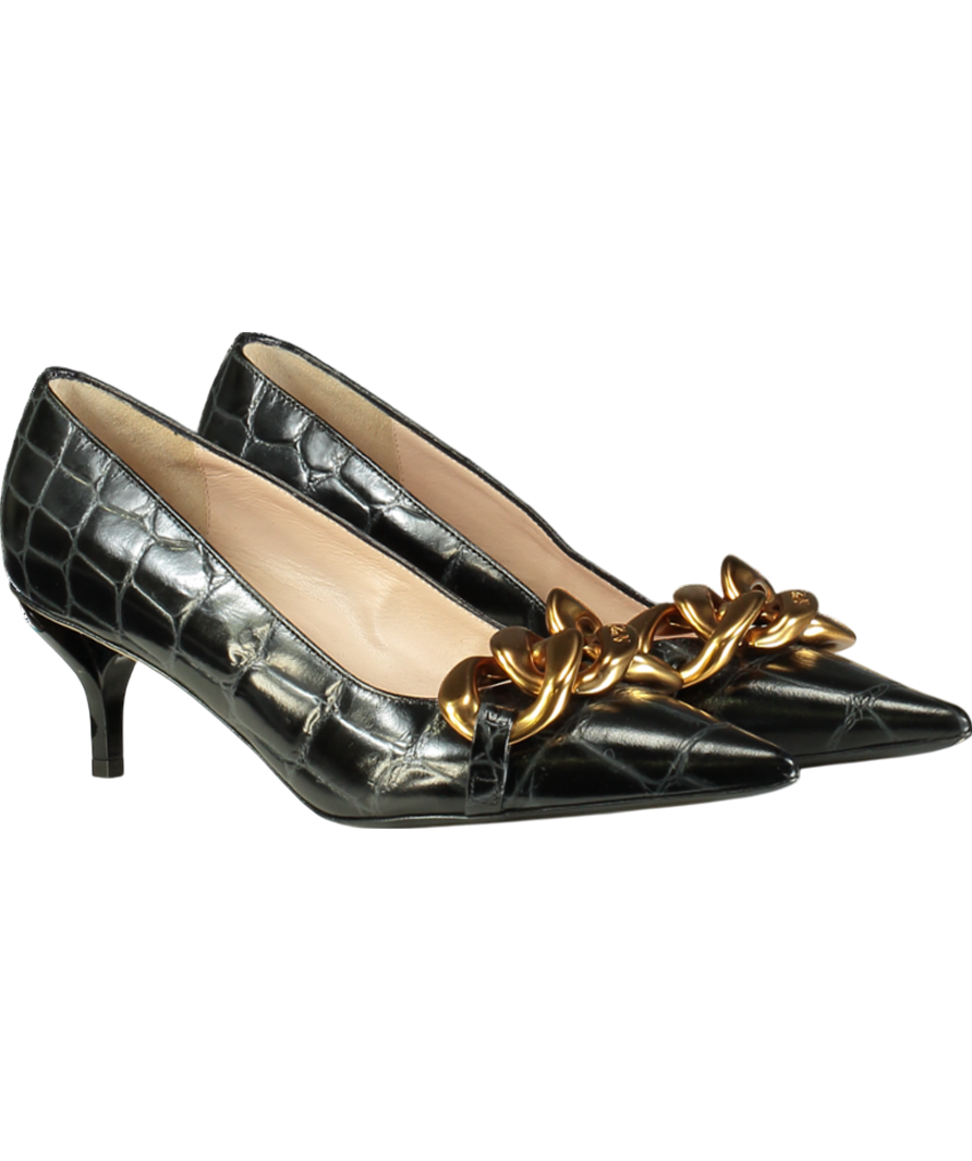 N.21 Black Chunky Chain Embellished Croc Effect Kitten Heels UK 6 EU 39 👠