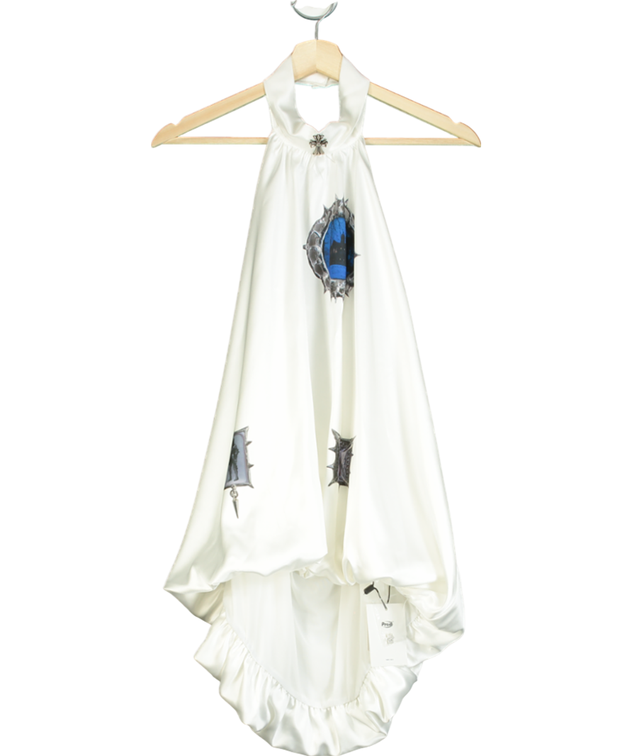 PROD White Halter-neck Printed Satin Top UK M
