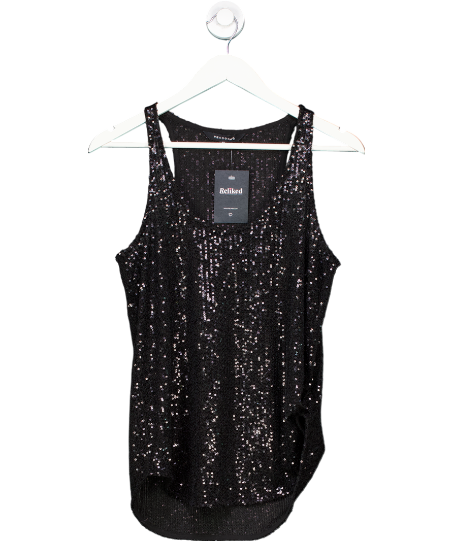 Peakcocks Black Sequin Embellished Tank Top UK 12