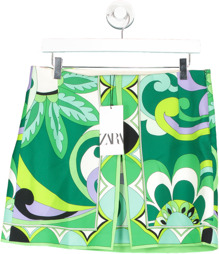 ZARA Green High Waisted Printed Short Skirt UK L