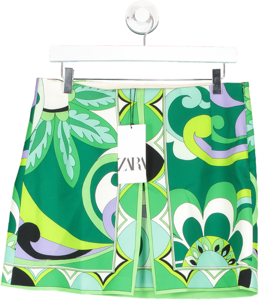 ZARA Green High Waisted Printed Short Skirt UK L