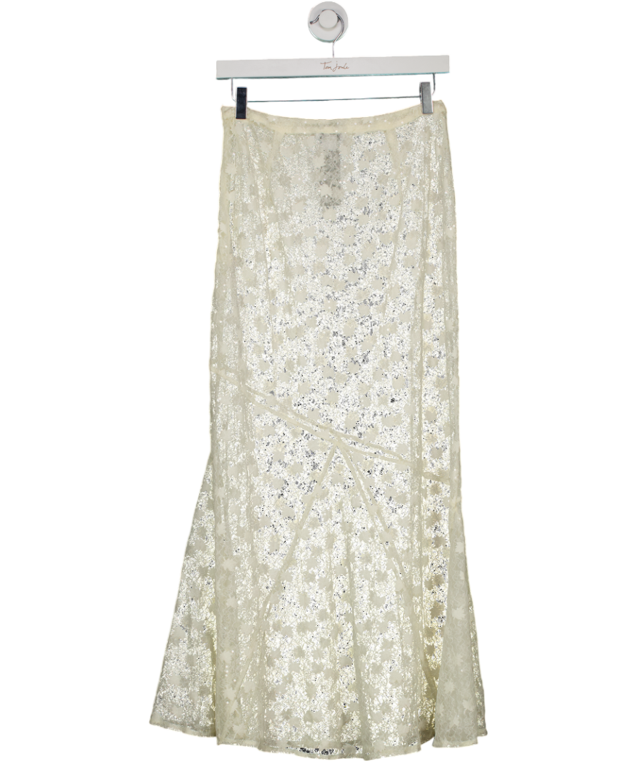 Warehouse Cream Petite Sheer Lace Fishtail Maxi Skirt UK 8