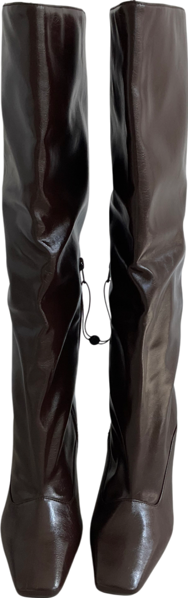 River Island Brown Square Toe High Keg Boots UK 6 EU 39 👠