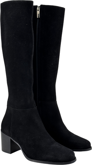 DUO BOOTS Knee High Boots In Black Suede - Narrow Calf UK 6 EU 39