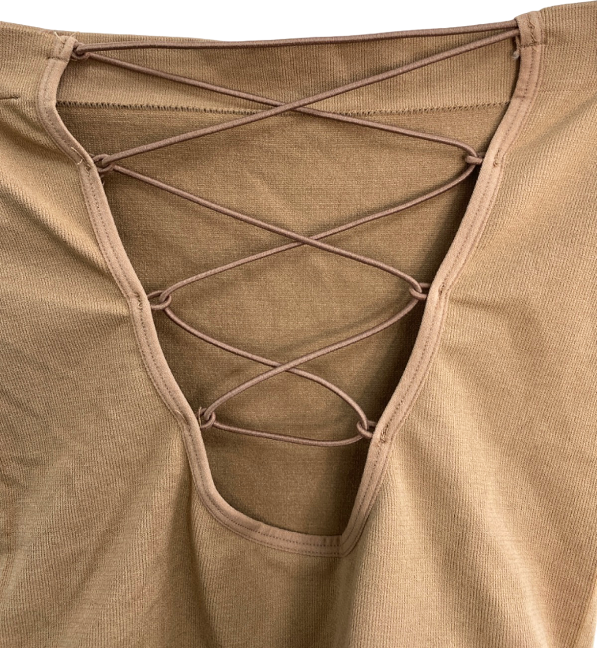 ANWIND Brown Ribbed Thong Bodysuit with Lace-Up Design UK S/M