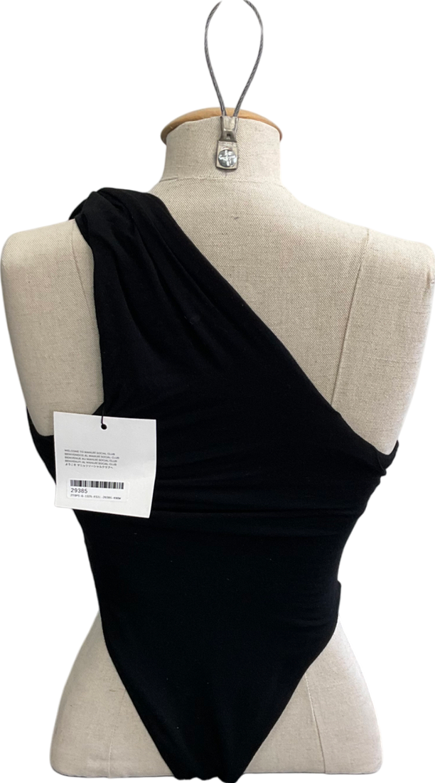 Manuri Black Cashmere Blend One Shoulder Bodysuit UK S