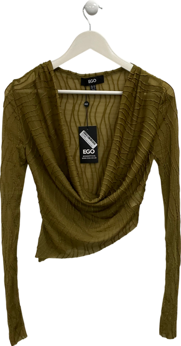 Ego Green Cowl Neck Long Sleeve Textured Top UK 8