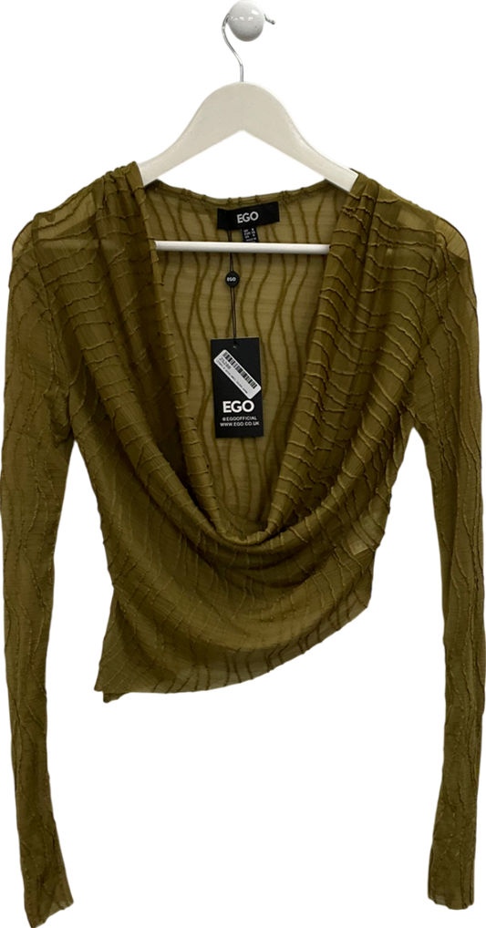 Ego Green Cowl Neck Long Sleeve Textured Top UK 8