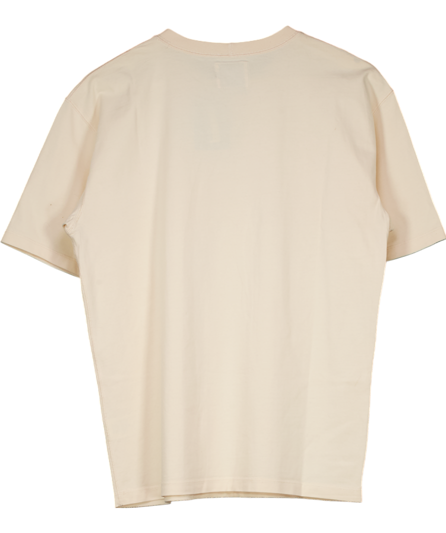 Drake's Cream Antique White Cotton Crew Neck Hiking T-shirt UK M