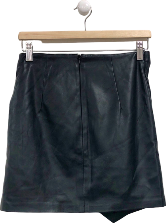 MNG Black Faux Leather Wrap Skirt UK S