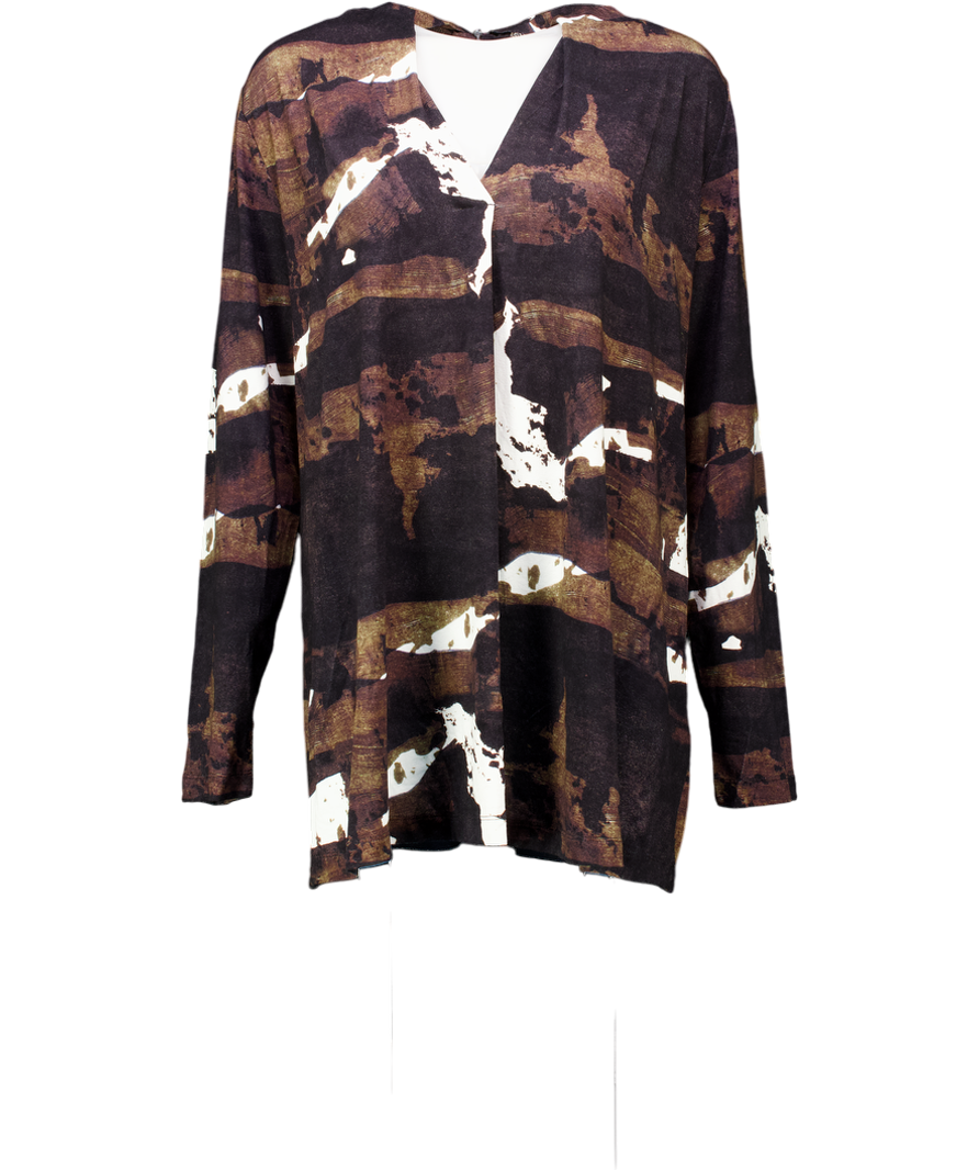 Ulla Popken Chocolate Brown Print A-line Jersey Top Uk 20 / UK 22