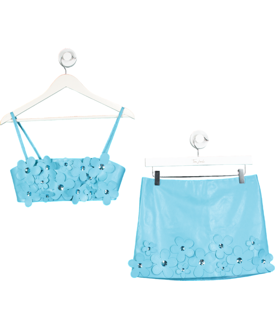 Lovers and Friends Blue Nova Faux Leather Crop Top & Nova Faux Leather Mini Skirt UK S