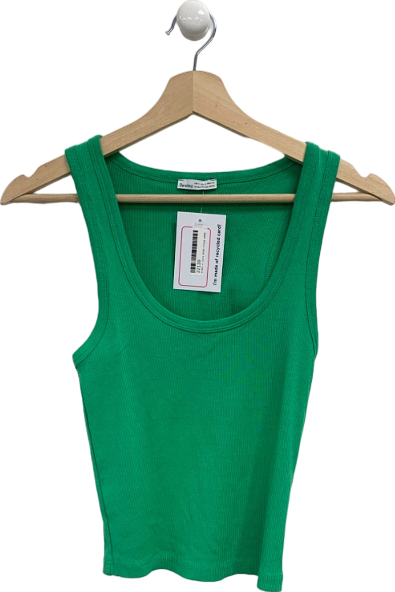 Bershka Green Ribbed Sleeveless Tank Top UK S