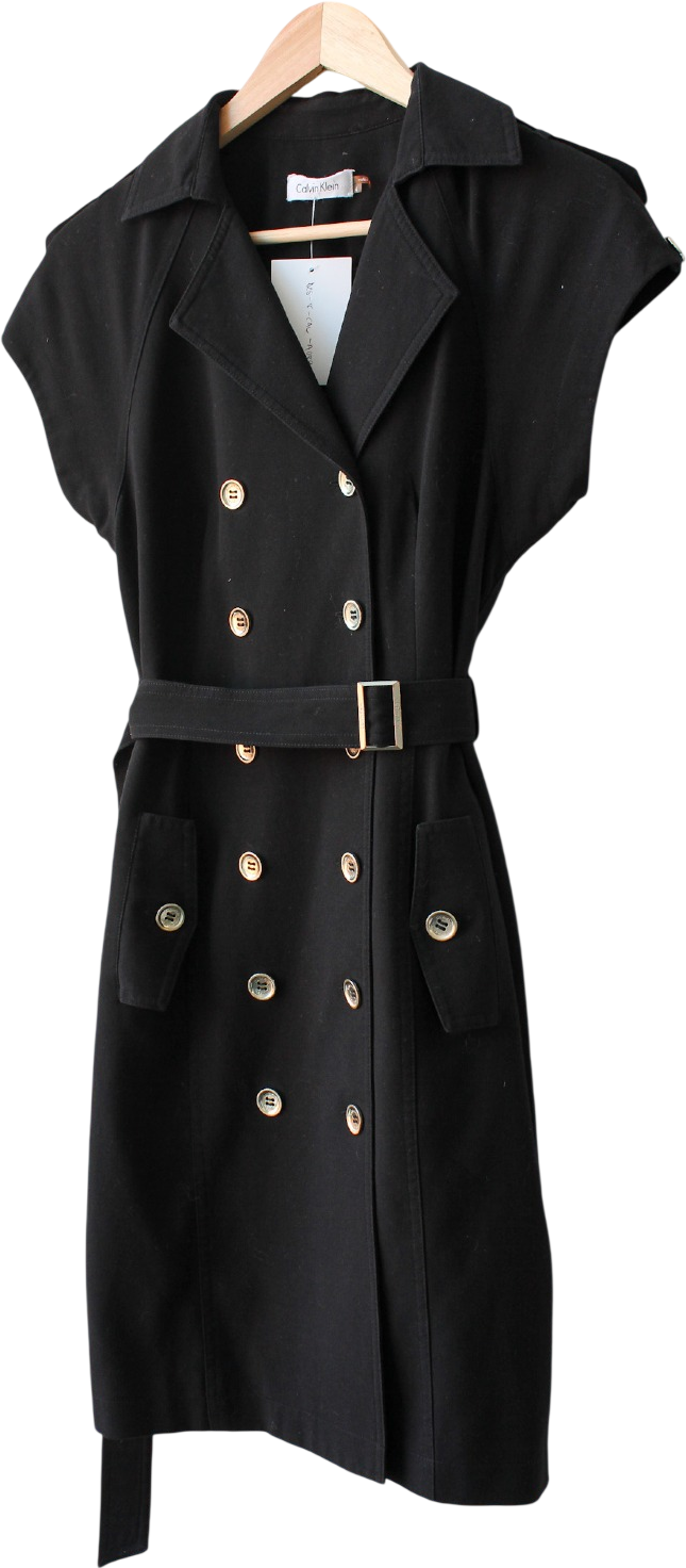 CALVIN KLEIN Black Vintage Belted Trench Dress Us4 UK 8