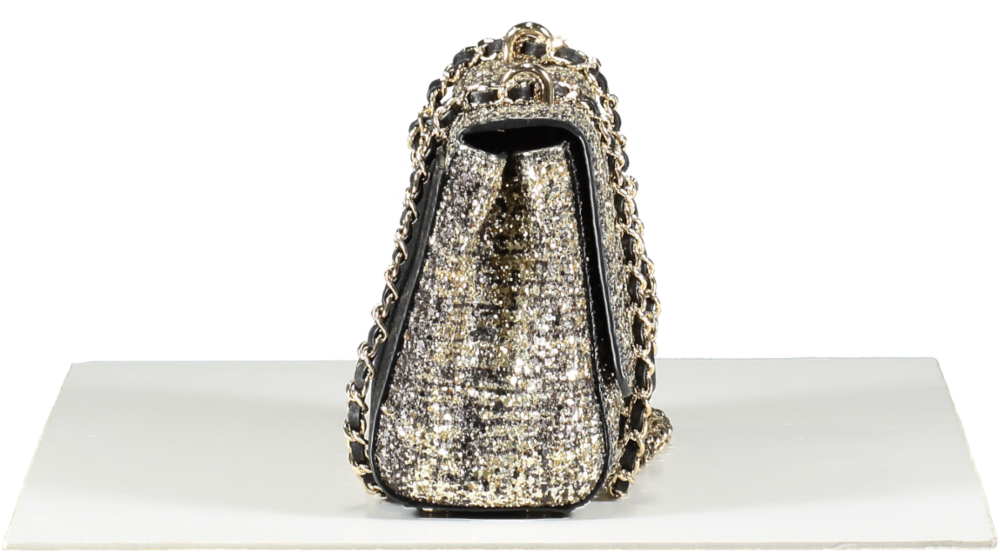 Aspinal Of London Black Lottie Gold Glitter Tweed and pebbled leather crossbody Bag