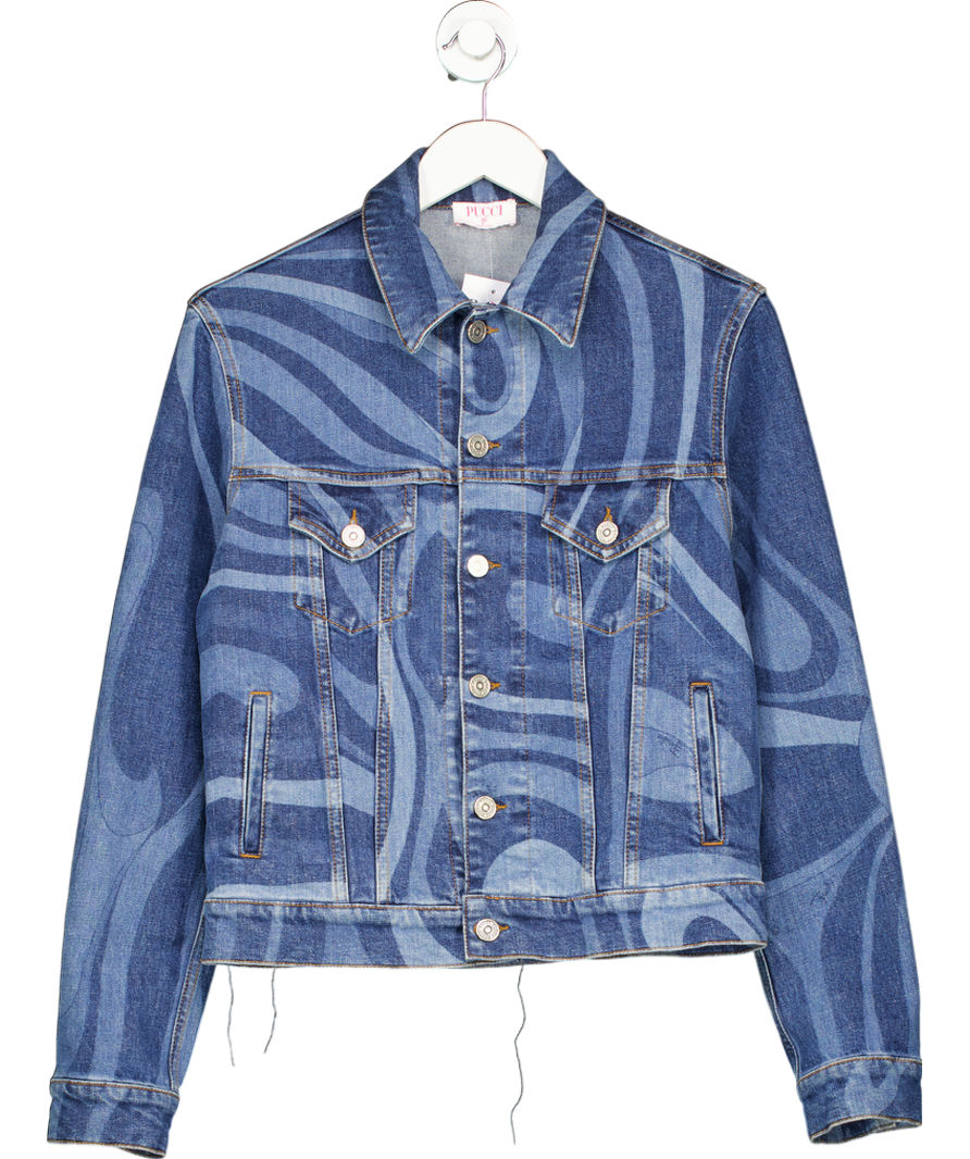 Emilio Pucci Blue Marmo Print Denim Jacket UK 10