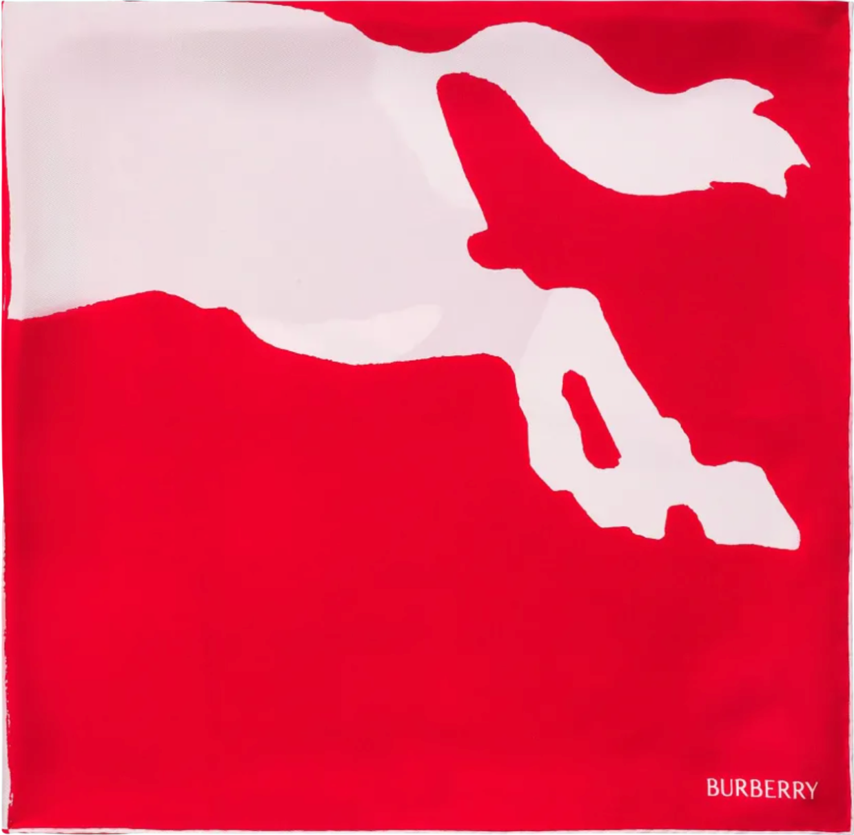 Burberry Red / White Ekd 90x90cm Split Horse Two-tone 100% Silk Scarf One Size