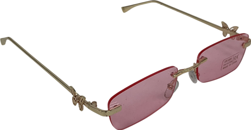 Pink Rimless Butterfly Embellished Sunglasses One Size