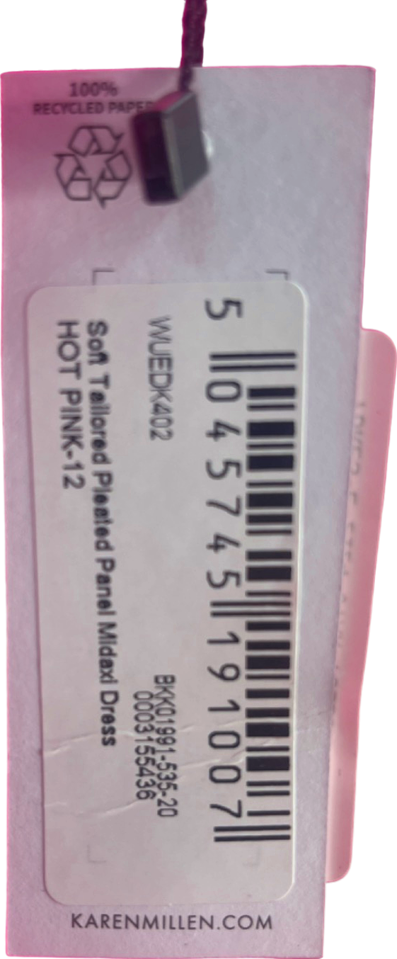 Karen Millen Hot Pink Soft Tailored Pleated Panel Midi Dress UK 12