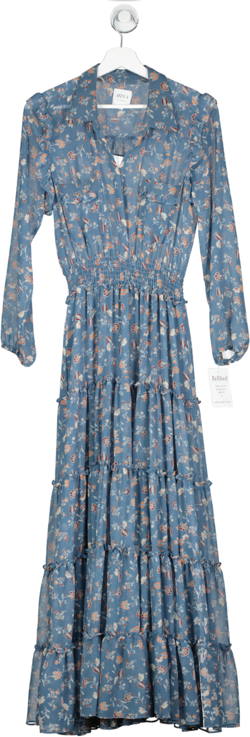 MISA Los Angeles Blue Floral Print Chiffon Dress UK S