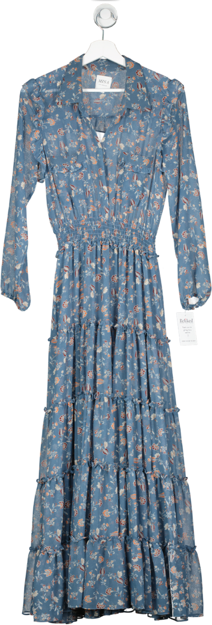 MISA Los Angeles Blue Floral Print Chiffon Dress UK S