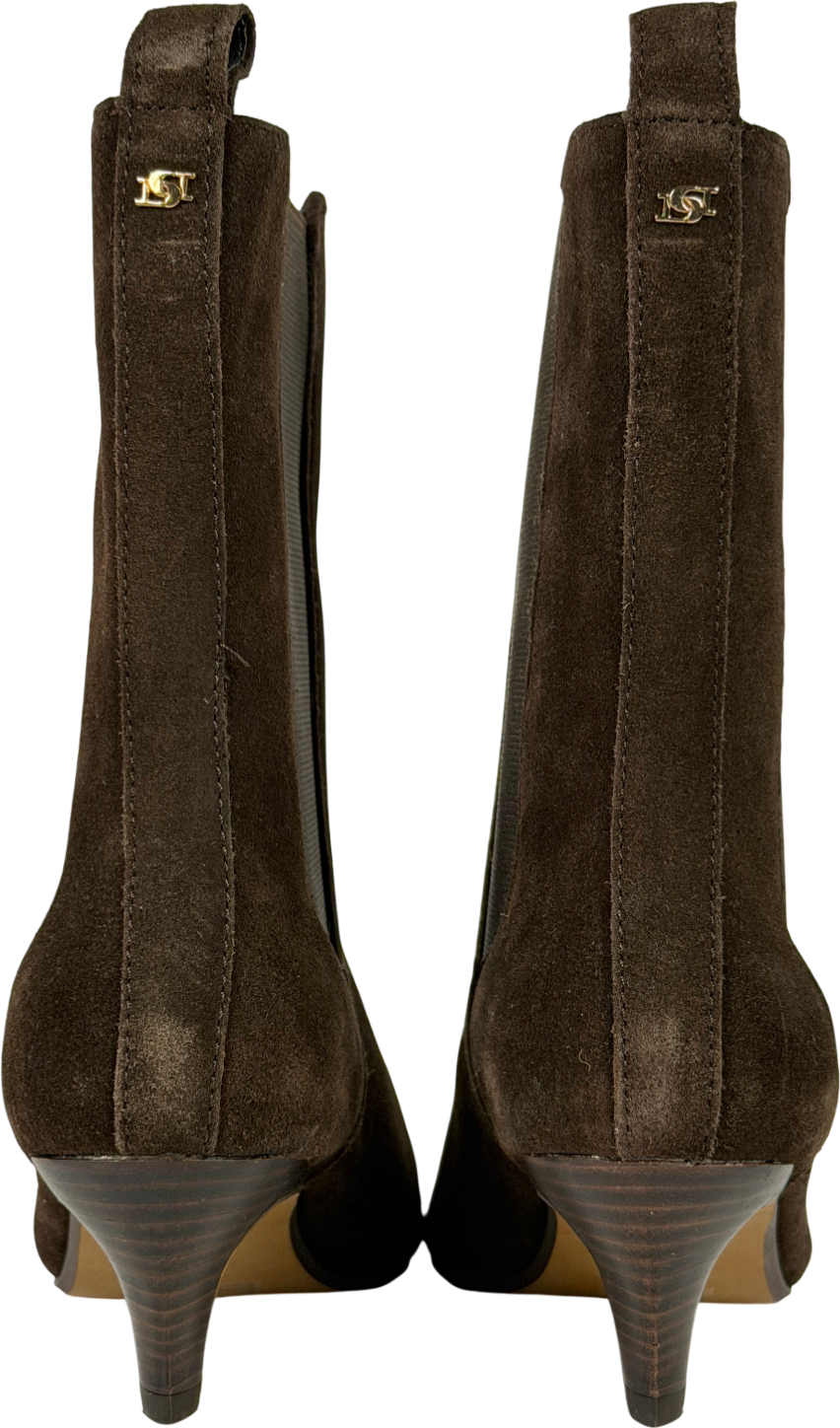 Dune Brown Odele Suede Pointed Heeled Ankle Boots UK 6 EU 39 👠