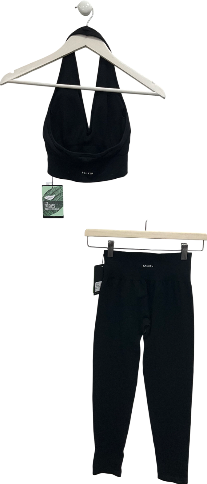 4th & Reckless Black Tyler Seamless Sculpt Leggings And Halterneck Crop Top UK S