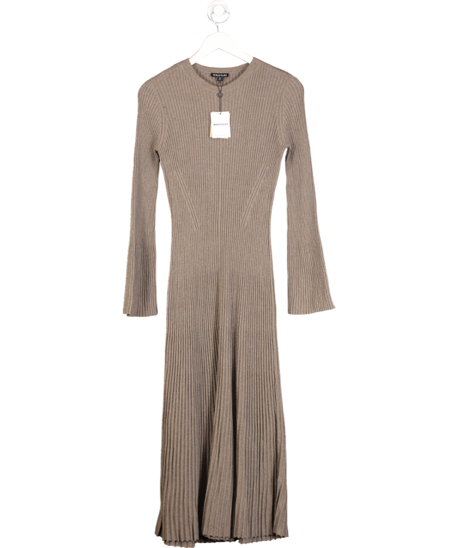 Whistles Beige Willow Ribbed Cotton-cashmere Knitted Midi Dress UK 8