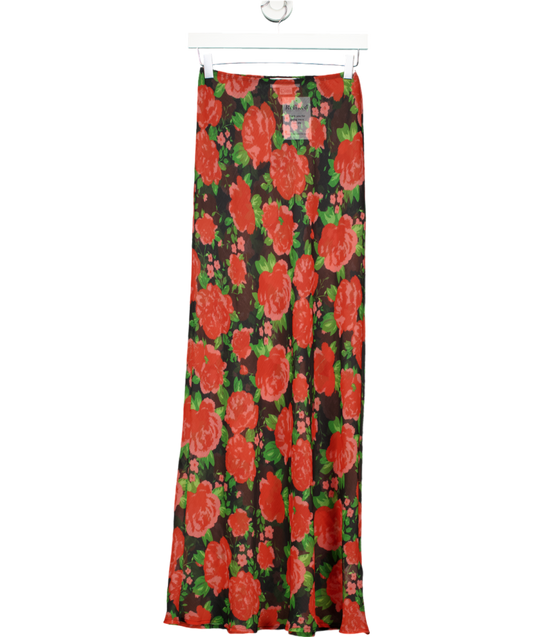 Never Fully Dressed Red Floral Sheer Maxi Skirt UK 8