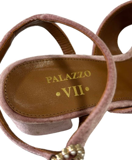 Palazzo VII Pink Velvet Ankle Strap Sandals UK 7 EU 40 👠