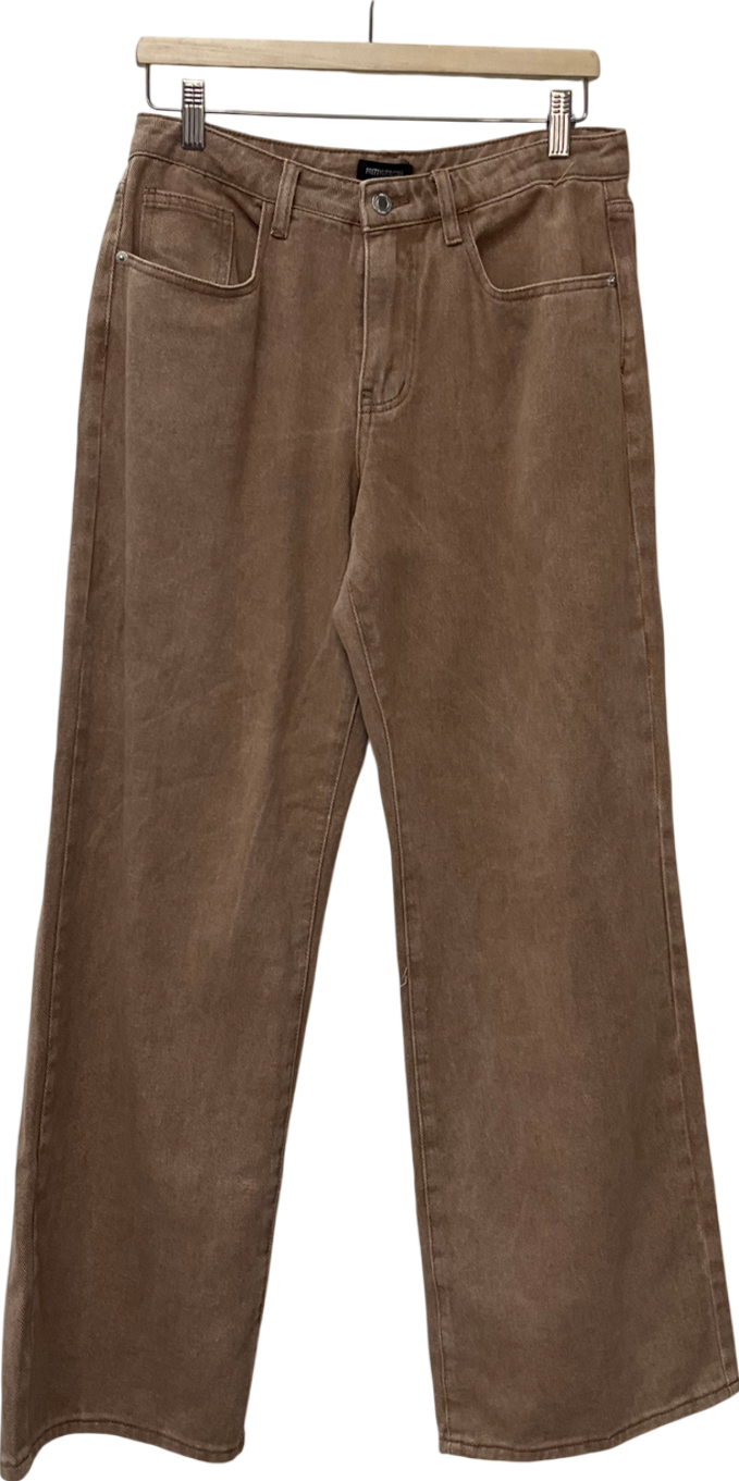 PrettyLittleThing Beige Tall Brown Washed Mid Rise Straight Leg Jeans UK 10