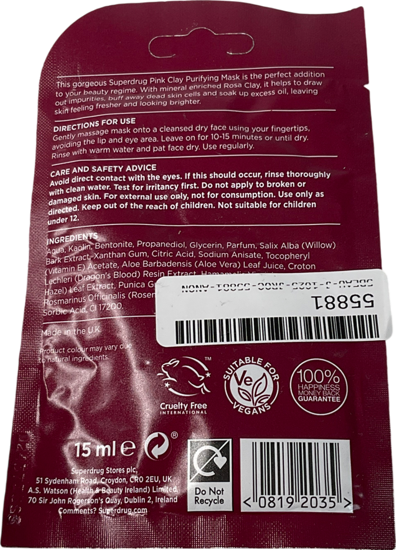 Superdrug Pink Clay Mask 15ml