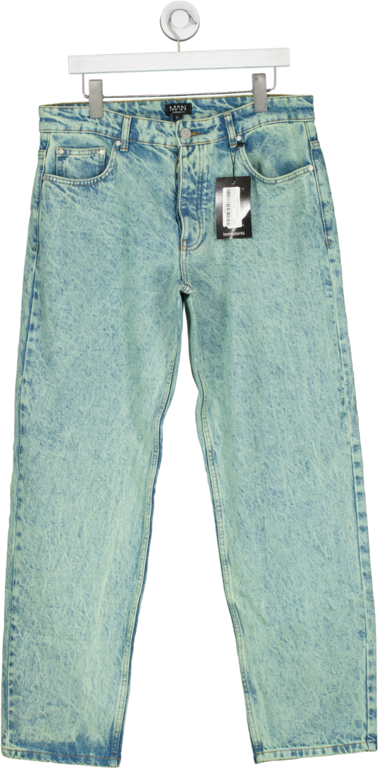 boohooMan Green Relaxed Fit Acid Wash Jean W34