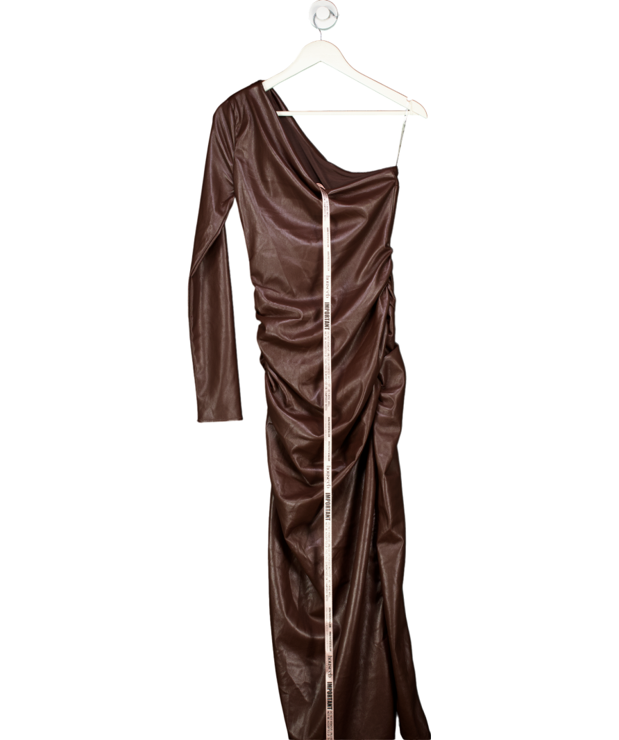 House of CB Brown Octavia Faux Leather Twist Knot Maxi Dress UK M