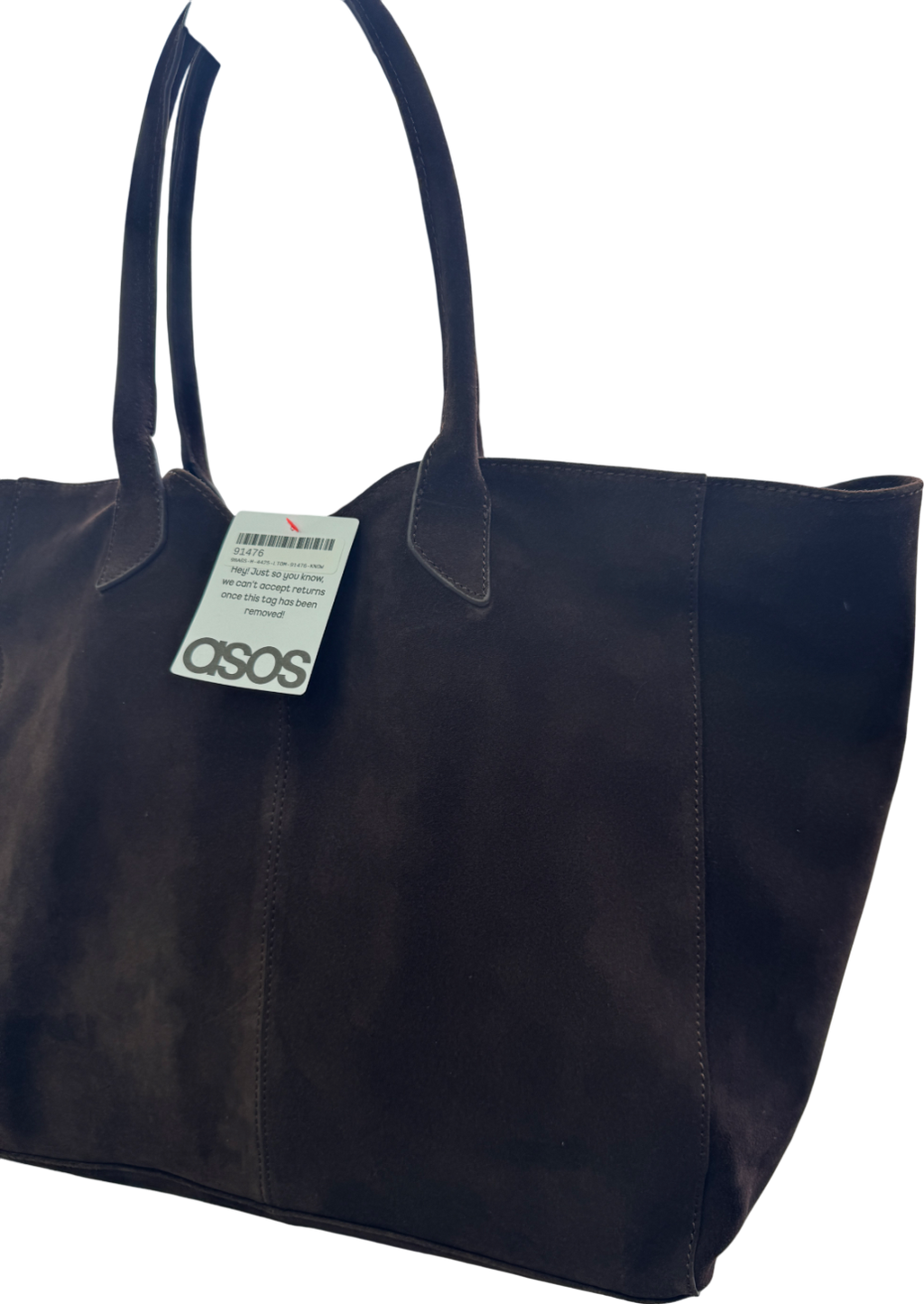 ASOS Premium Real Suede Bonded Large Tote Bag In Chocolate Brown One Size