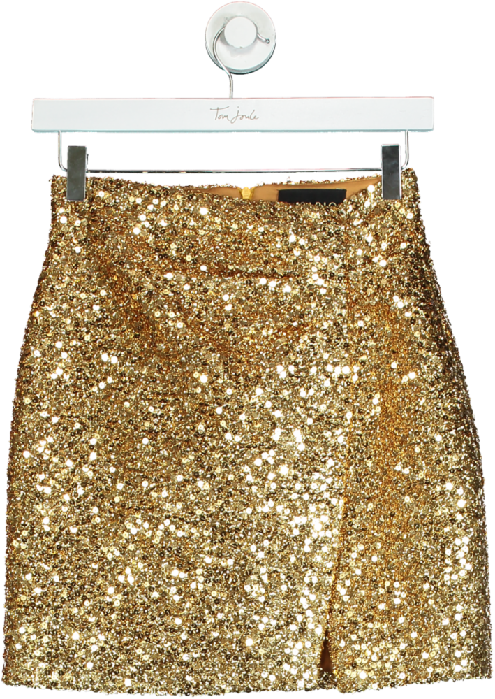 RASARIO Gold Sequin High Rise Mini Skirt UK 6