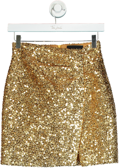 RASARIO Gold Sequin High Rise Mini Skirt UK 6