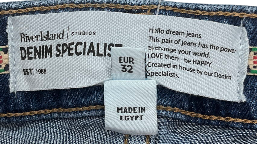 River Island Blue Denim High Rise Relaxed Flare Jeans UK 6