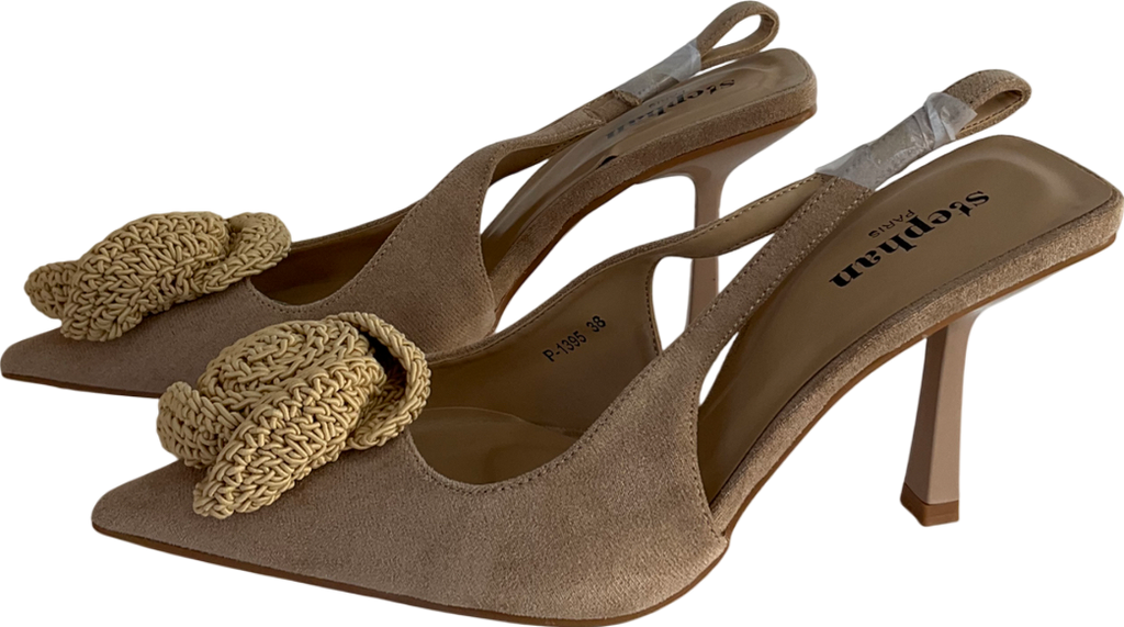Stephan paris Beige Escarpins Slingback Raphia Taupe UK 5 EU 38 👠