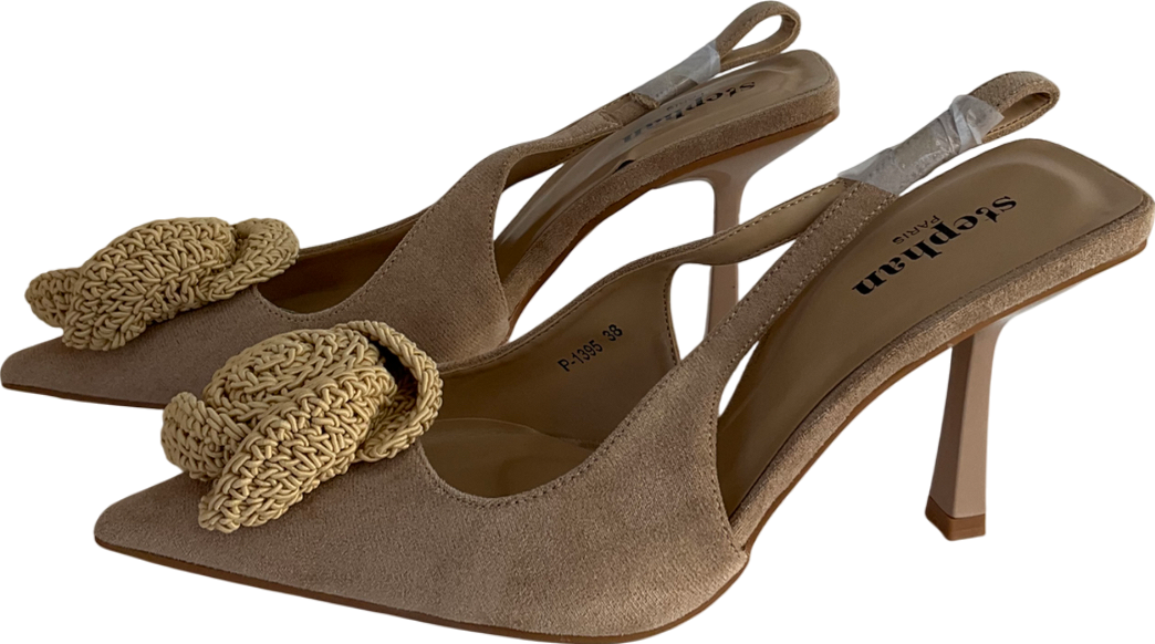 Stephan paris Beige Escarpins Slingback Raphia Taupe UK 5 EU 38 👠